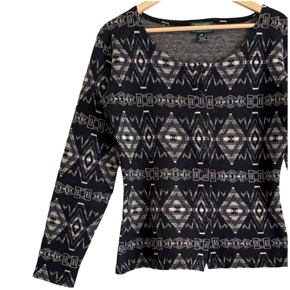 RALPH LAUREN COUNTRY Vintage Aztec Western Cowgirl Boho Rare Sweater Cardigan M - Picture 3 of 9